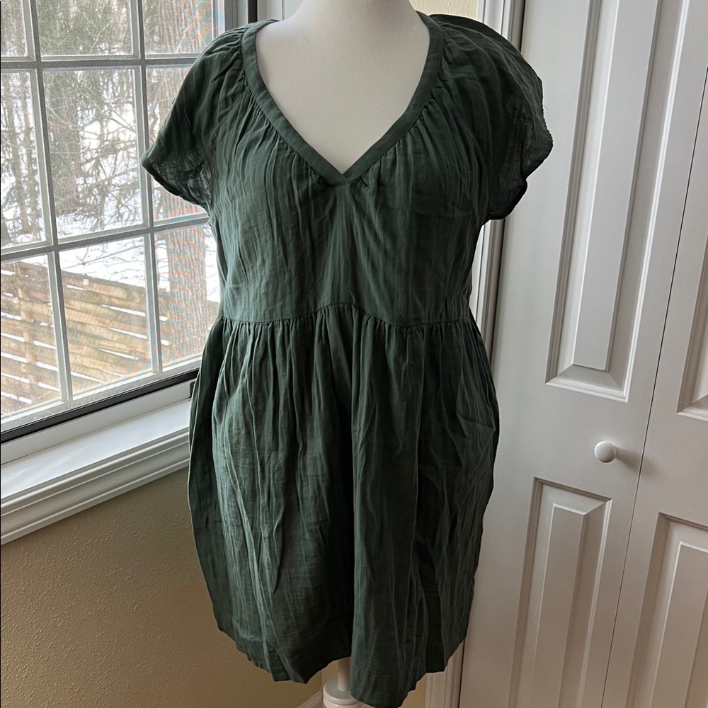 Old Navy Sage Green Gathered V-Neck Dress